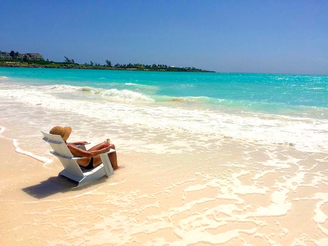 exuma sitting on beach